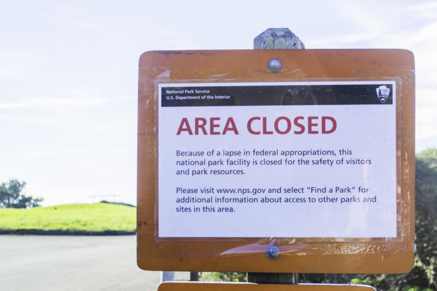 A sign at Muir Beach Overlook in San Francisco notifies the public that due to the government  shutdown it is closed. Photo by Flickr.