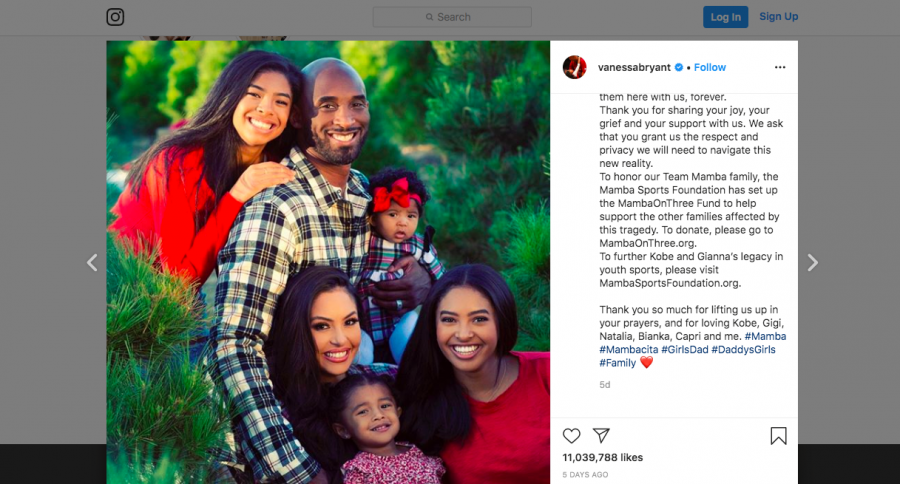An image of the Bryant family, posted by Vanessa Bryant after Kobe Bryants death. My girls and I want to thank the millions of people whove shown support and love during this horrific time, Vanessa Bryant said.
