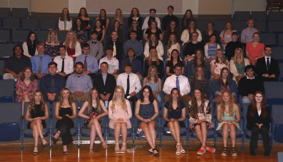2020 NHS inductees pose for a picture after the ceremony May 17. Get involved, NHS advisor Colin Flynn said. Take the opportunity to take on service projects, not as a requirement, but as an opportunity. This is a club that will give members a chance to interact with people. Photo submitted by Craig Vonder Haar