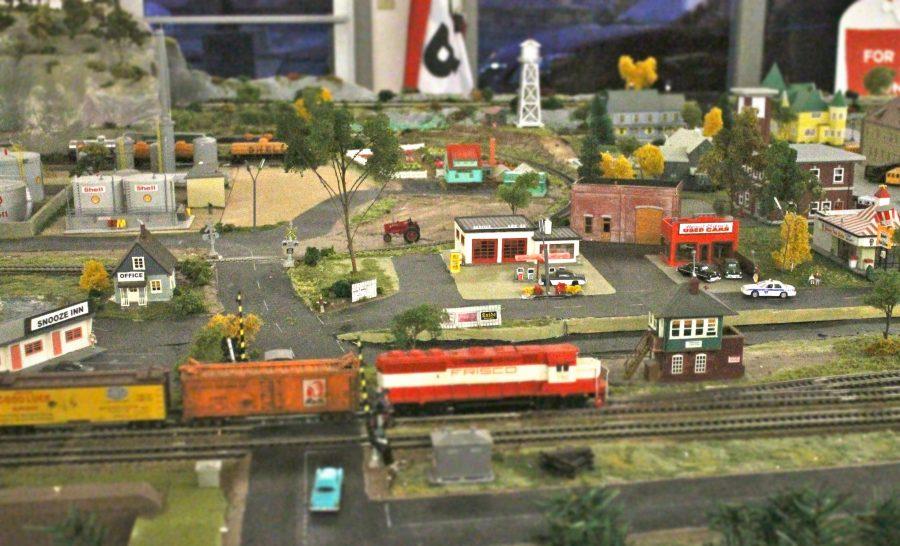 An HO gauge diesel train chugs through Washington. "This area was set up to appear from the 40s, 50s and early 60s," volunteer Dave Neader said. "Pre-Walmart." Most of the models at the museum are handmade. 