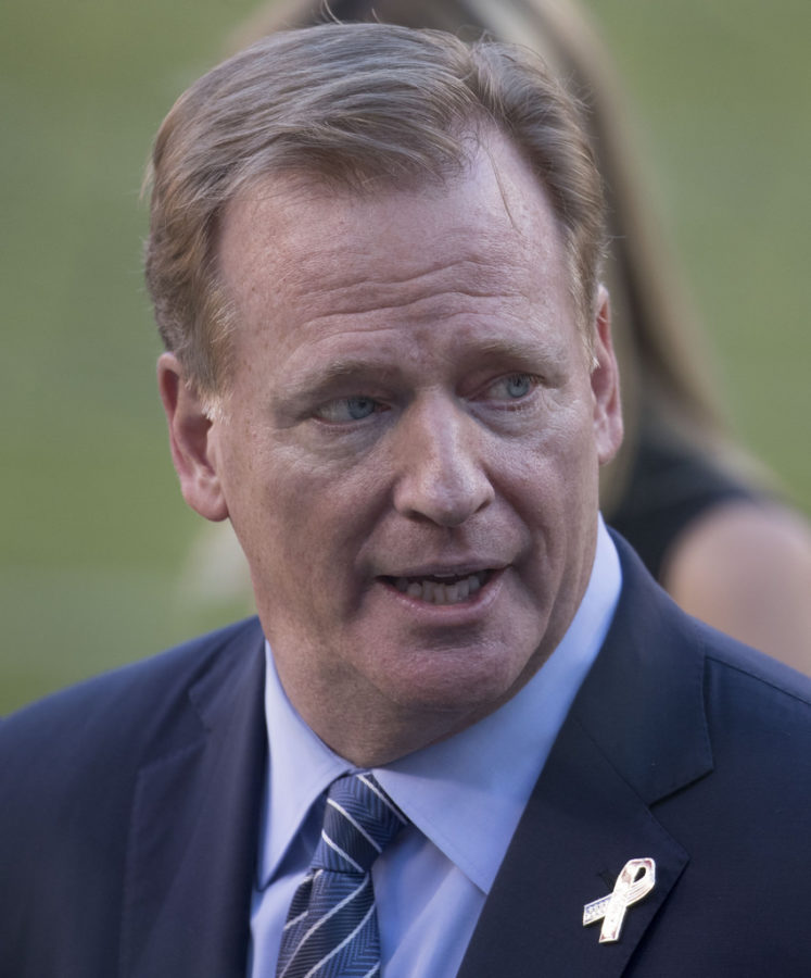 NFL commisioner Roger Goodell stands on the sideline of the Steelers at Redskins game on Sept. 12, 2016. Goodell has been commissioner since 2006