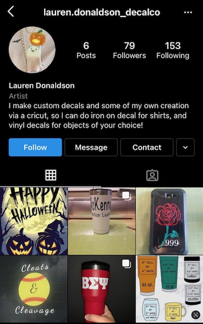 Senior Lauren Donaldson's Instagram account promotes her decal business. Photo Courtesy of Instagram